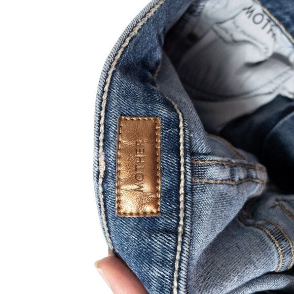 Mother The Insider Flood Jeans Size 25 Playing Rough Wash Blue Denim Made In USA - Picture 8 of 12